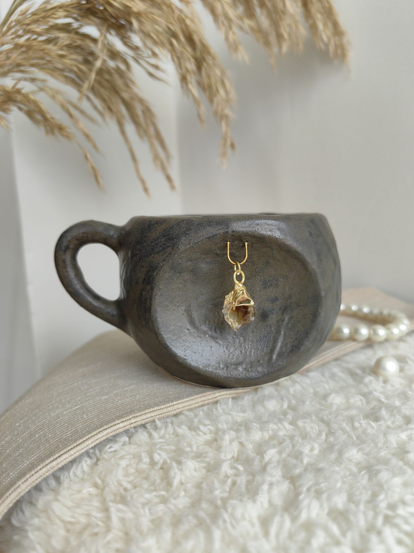 Sitrin Taşlı El Yapımı Stoneware Fincan