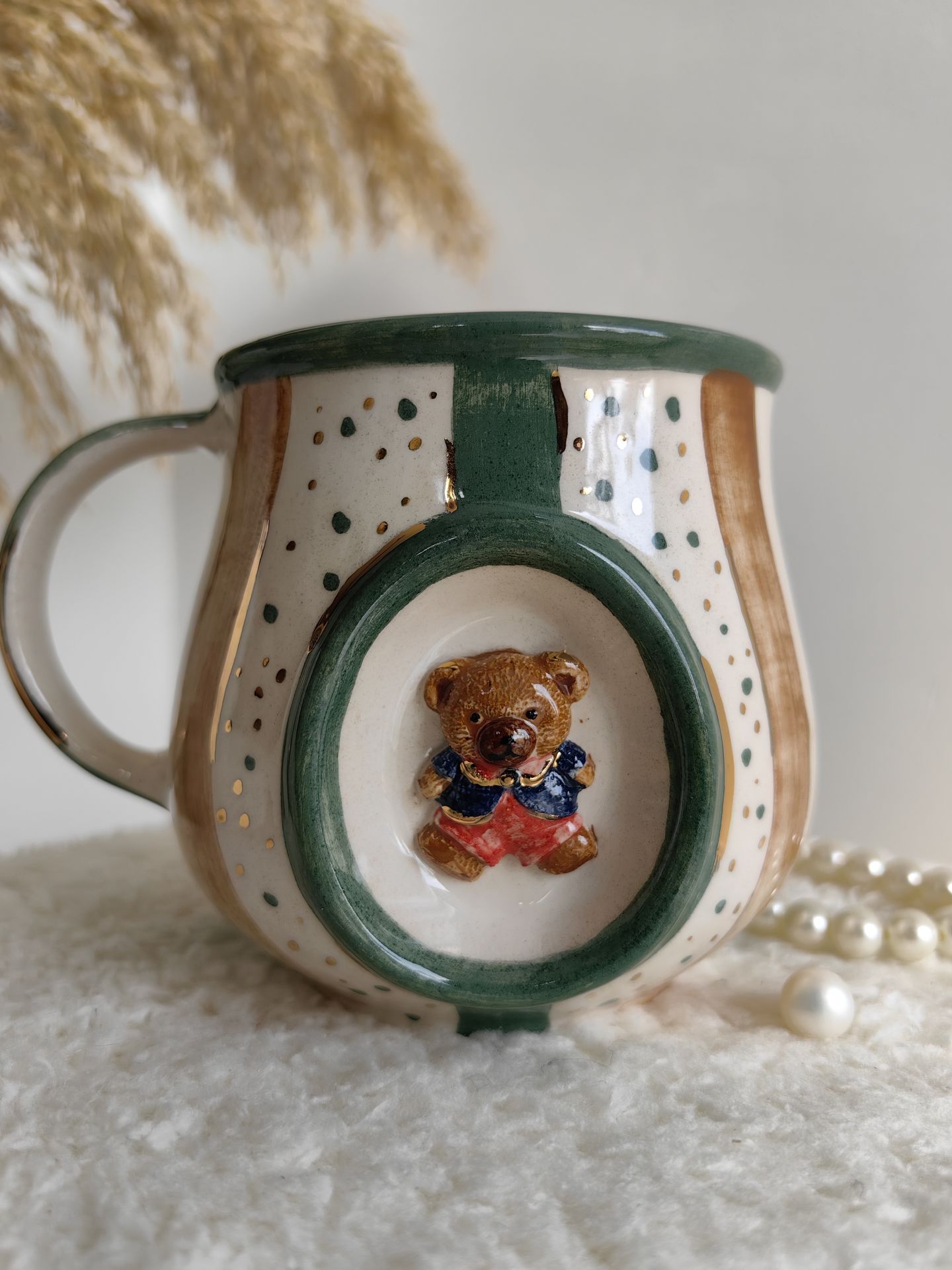 Teddy Bear Koleksiyonu – El Yapımı Altın Dekorlu Fincan